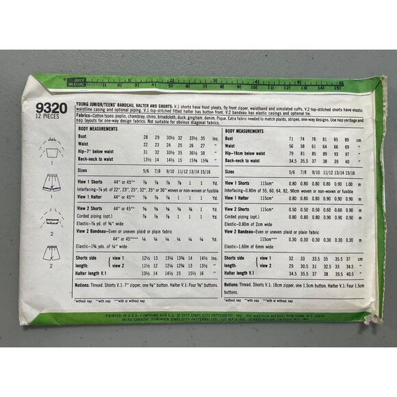 80s Simplicity 9320 Junior Sewing Pattern Size 9/10 Bandeau Halter Shorts CUT - Picture 3 of 6